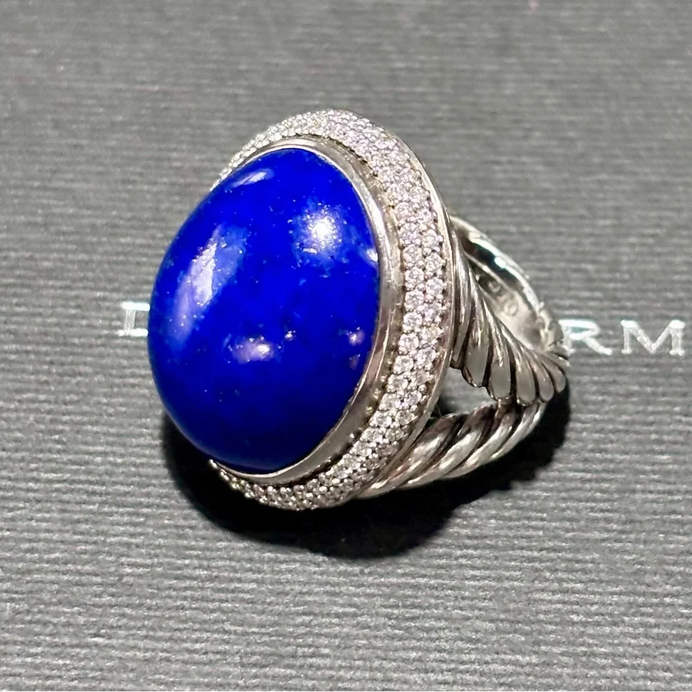 David Yurman Albion Lapis Lazuli Diamond Ring Size 6 Large Cable Statement